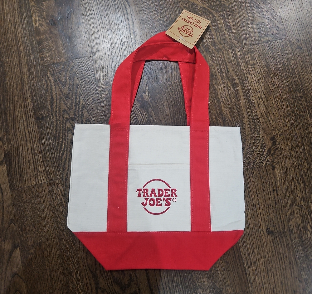 MINI Trader Joe's Red & White Canvas Tote Bag--SHIPS NEXT DAY